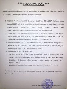 pengumuman aktiv kuliah